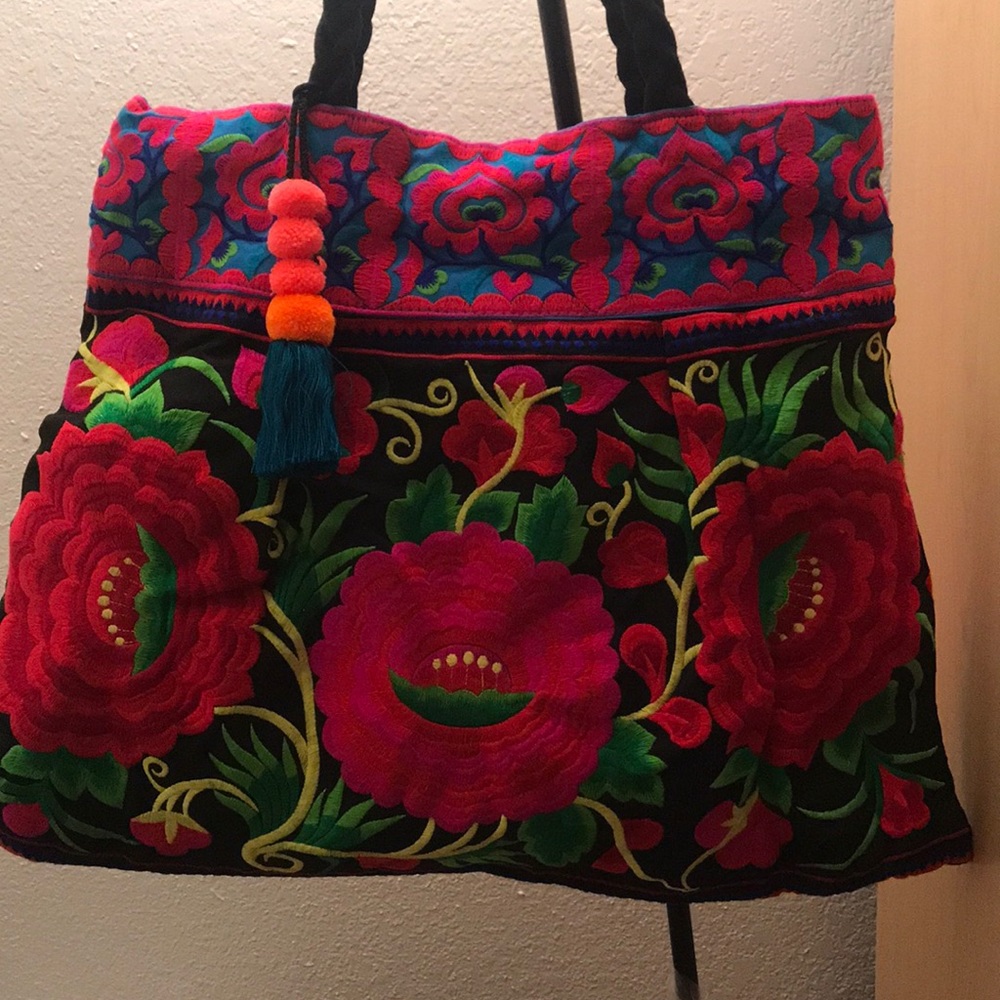 Handmade floral embroidered bag